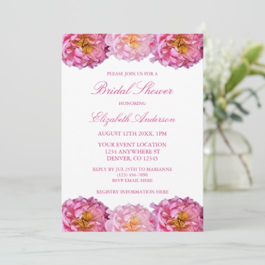 Pink Peonies Floral Bridal Shower Kaart (Staand voorkant)