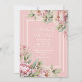 Pink Peonies Floral Elegant Wedding Kaart (Voorkant)