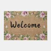 Pink Peonies Floral Greenery Spring Burlap Doormat Deurmat (Voorkant)
