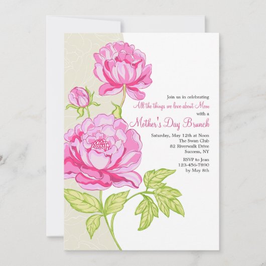 Pink Peonies Floral Invitation Kaart (Voorkant)