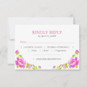 Pink Peonies Floral Magenta RSVP (Voorkant)