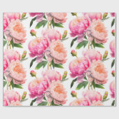Pink Peonies Floral Vrijgezellenfeest Cadeaupapier (Vlak)