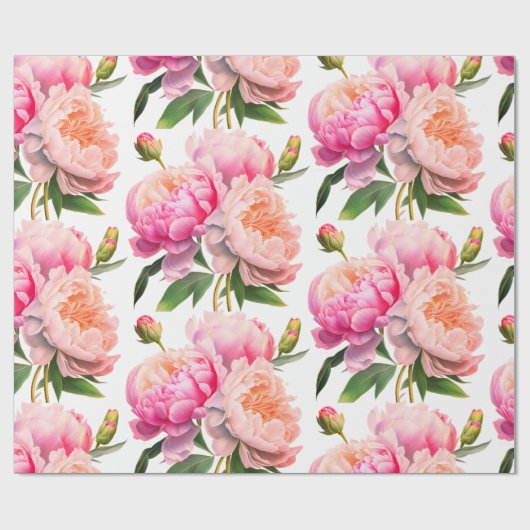 Pink Peonies Floral Vrijgezellenfeest Cadeaupapier (Vlak)