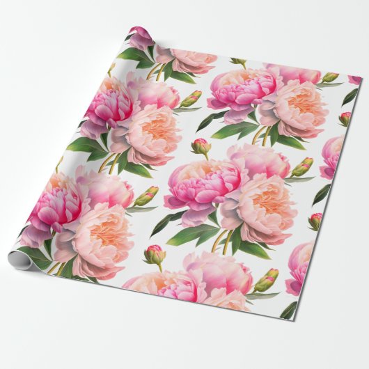 Pink Peonies Floral Vrijgezellenfeest Cadeaupapier (Uitgerold)