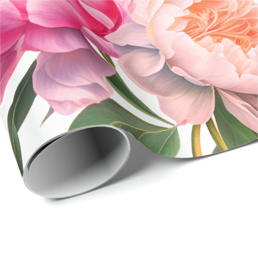 Pink Peonies Floral Vrijgezellenfeest Cadeaupapier (Rol Hoek)