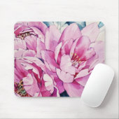 Pink Peonies Floral Waterverf Art Mousepad Muismat (Met muis)