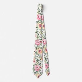 Pink Peonies Floral Waterverf Flowers Necktie Stropdas