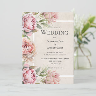 Pink Peonies Floral Waterverf Weddenschap Kaart