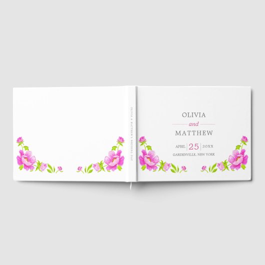 Pink Peonies Floral Wedding Guest Book Gastenboek (Volledig)