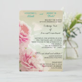 Pink Peonies Floral Wedding Kaart (Staand voorkant)
