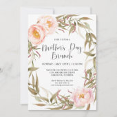 Pink Peonies Floral Wreate Moederdag Brunch Kaart (Voorkant)