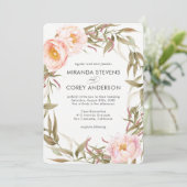 Pink Peonies Floral Wreath Wedding Kaart (Staand voorkant)