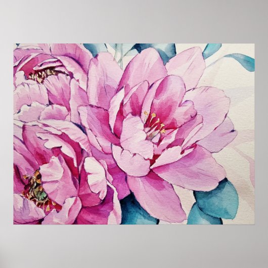 Pink Peonies Florence Waterverf Art Poster Paper (Voorkant)