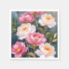 Pink Peonies Flower Bouquet Watercolor Servet