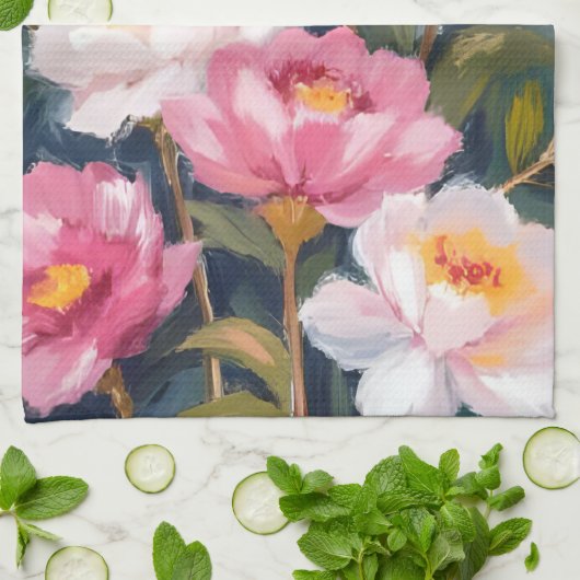 Pink Peonies Flower Bouquet Watercolor Theedoek (Gevouwen)