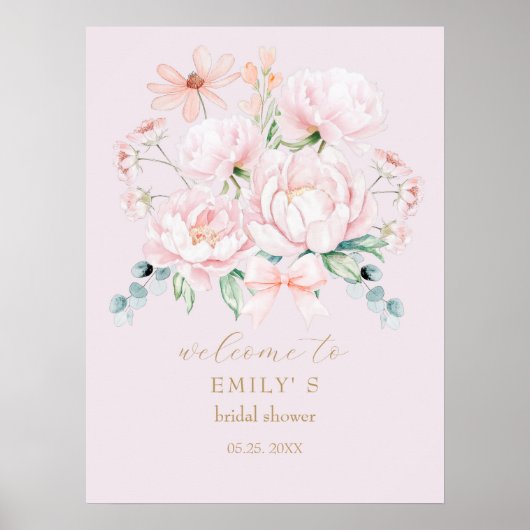 Pink Peonies Garden Vrijgezellenfeest Welkom Poster (Voorkant)