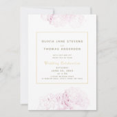 Pink Peonies Gold Elegant Moderne Klassieke bruilo Kaart (Voorkant)