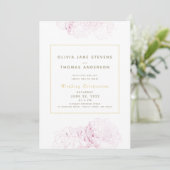 Pink Peonies Gold Elegant Moderne Klassieke bruilo Kaart (Staand voorkant)