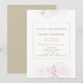 Pink Peonies Gold Elegant Moderne Klassieke bruilo Kaart (Voorkant / Achterkant)