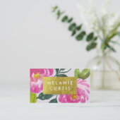 Pink Peonies Gold Faux Foil Visitekaartje (Staand voorkant)