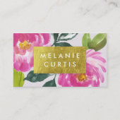 Pink Peonies Gold Faux Foil Visitekaartje (Voorkant)