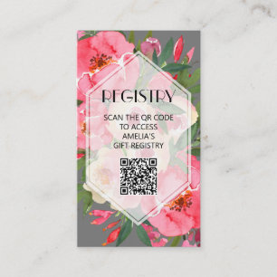 Pink Peonies Gray Vrijgezellenfeest Registry QR-co Informatiekaartje
