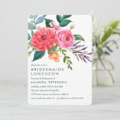 Pink Peonies Greenery Bridesmaids Luncheon Wedding Kaart (Staand voorkant)