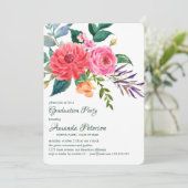 Pink Peonies Greenery Flower Afstuderen Invitation Kaart (Staand voorkant)