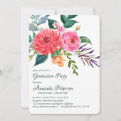 Pink Peonies Greenery Flower Afstuderen Invitation Kaart (Voorkant)