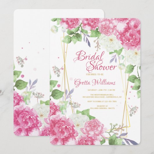 Pink Peonies Invitation Kaart (Voorkant / Achterkant)