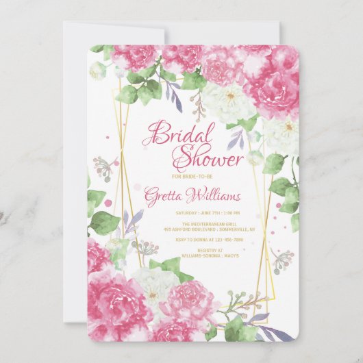 Pink Peonies Invitation Kaart (Voorkant)