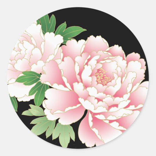Pink Peonies Japanse Floral Kimono Ronde Sticker (Voorkant)