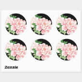 Pink Peonies Japanse Floral Kimono Ronde Sticker (Vel)