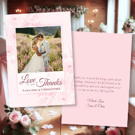 Pink Peonies Love & Thanks Photo & Note Wedding Bedankkaart
