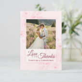 Pink Peonies Love & Thanks Photo & Note Wedding Bedankkaart (Staand voorkant)