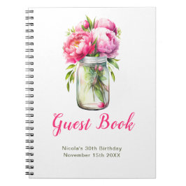 Pink Peonies Mason Jar Birthday Party Guest Book Notitieboek