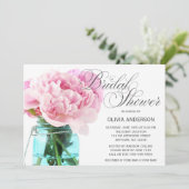 Pink Peonies Mason Jar Vrijgezellenfeest Kaart (Staand voorkant)