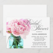 Pink Peonies Mason Jar Vrijgezellenfeest Kaart (Voorkant / Achterkant)