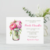 Pink Peonies Mason Jar Vrijgezellenfeest Kaart (Staand voorkant)