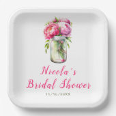 Pink Peonies Mason Jar Vrijgezellenfeest Papieren Bordje (Voorkant)