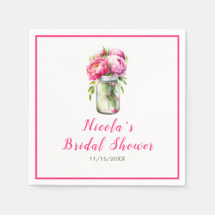 Pink Peonies Mason Jar Vrijgezellenfeest Servet