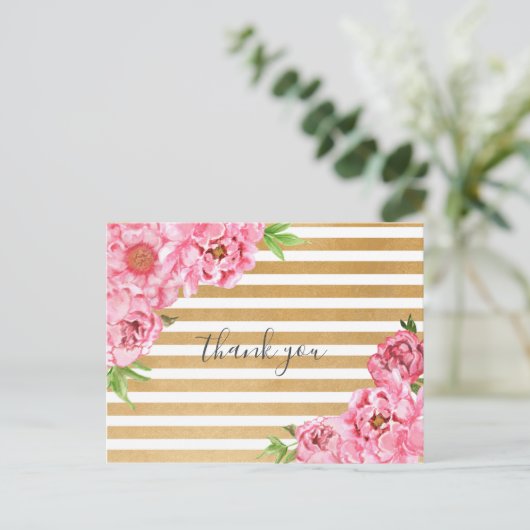 Pink Peonies meisje baby shower gedicht bedankt Briefkaart (Staand voorkant)