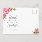 Pink Peonies meisje baby shower gedicht bedankt Briefkaart (Achterkant)