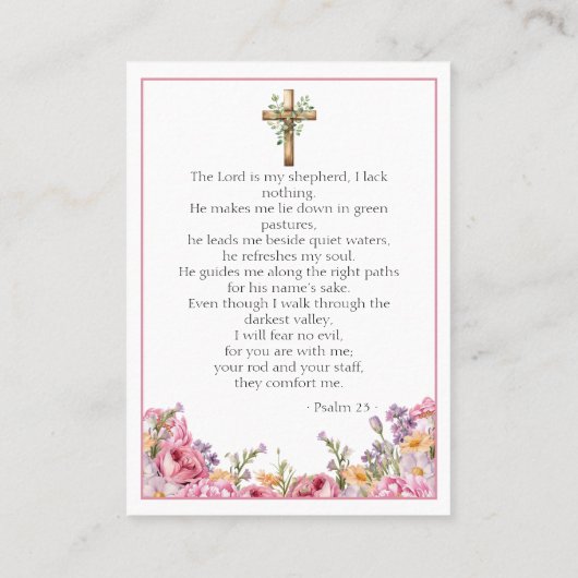 Pink Peonies Memorial Photo Psalm 23 Prayer Card Visitekaartje (Achterkant)