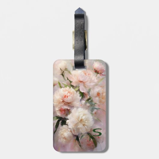 Pink Peonies Monogram Name Personalized Bagagelabel (Achterkant verticaal)