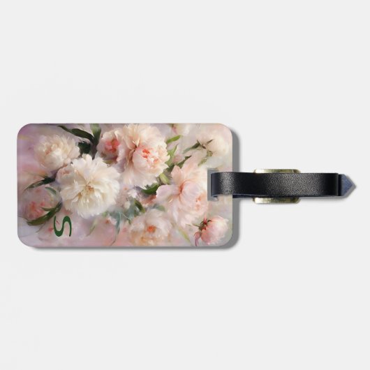 Pink Peonies Monogram Name Personalized Bagagelabel (Achterkant horizontaal)