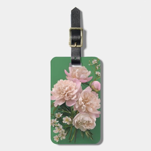 Pink Peonies Monogram Name Personalized Bagagelabel (Voorkant verticaal)