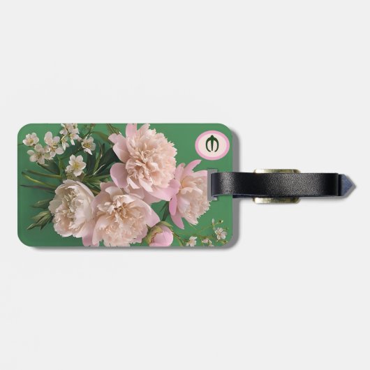 Pink Peonies Monogram Name Personalized Bagagelabel (Achterkant horizontaal)