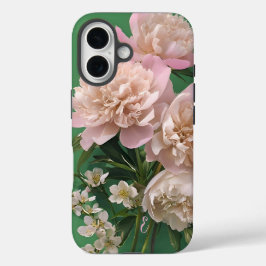 Pink Peonies Monogram Name Personalized iPhone 16 Hoesje