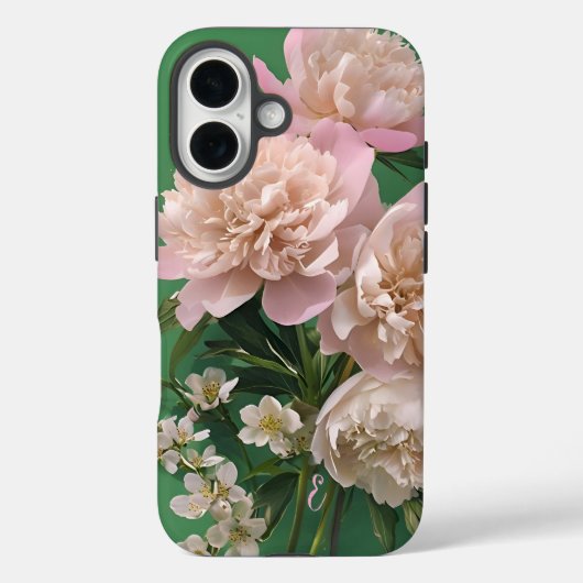 Pink Peonies Monogram Name Personalized Case-Mate iPhone Case (Achterkant)